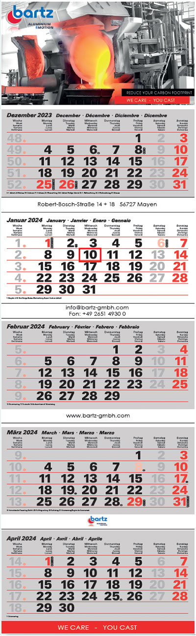 Wandkalender Standard Neutral 5 Monate