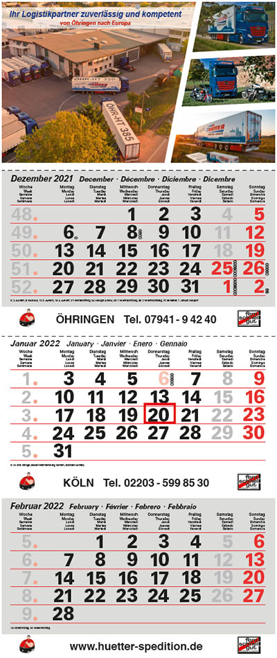 Wandkalender Standard Neutral 3 Monate