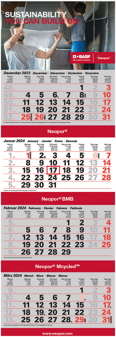 Wandkalender Standard Neutral 4 Monate